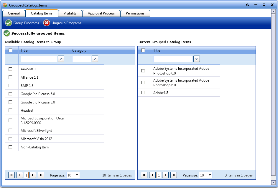 Catalog Item Properties Dialog Box / Catalog Items Tab