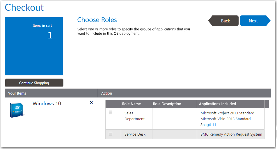 Choose Roles Panel / Checkout Wizard