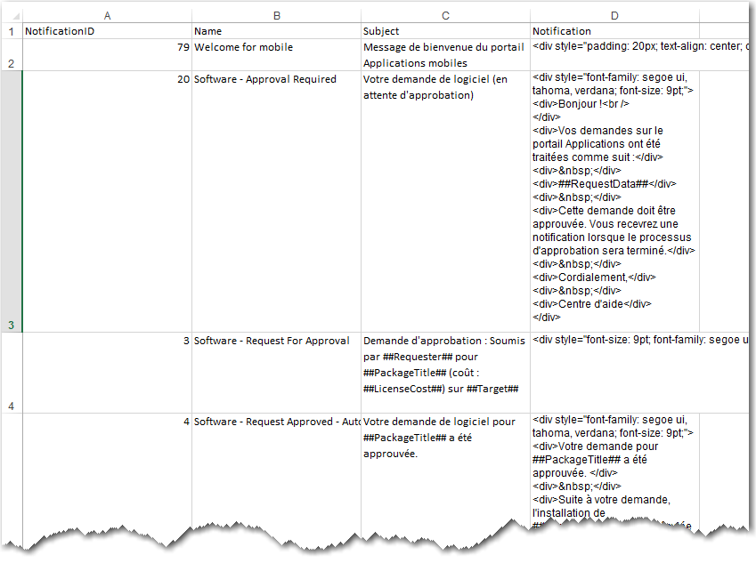 App Portal Text Strings in Excel Spreadsheet