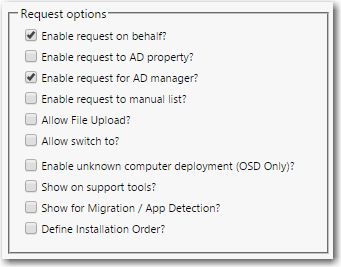 Request Options on General > Global Tab of Catalog Item Properties Dialog Box